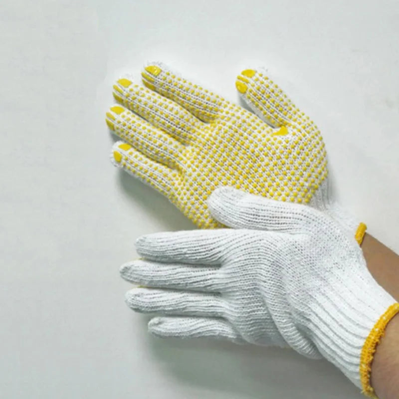 13 Needle Doted Work Safety Gloves Anti-Slip Grip Non-Slip Soft Cotton Silicone Leather Nylon Polyester Anti-Static Gardening
