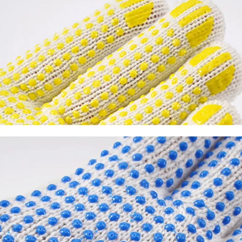 13 Needle Doted Work Safety Gloves Anti-Slip Grip Non-Slip Soft Cotton Silicone Leather Nylon Polyester Anti-Static Gardening
