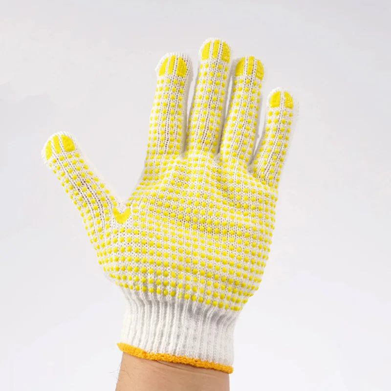 13 Needle Doted Work Safety Gloves Anti-Slip Grip Non-Slip Soft Cotton Silicone Leather Nylon Polyester Anti-Static Gardening