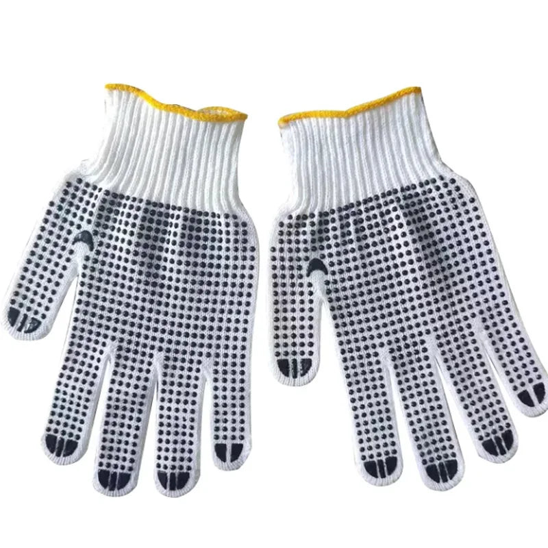 13 Needle Doted Work Safety Gloves Anti-Slip Grip Non-Slip Soft Cotton Silicone Leather Nylon Polyester Anti-Static Gardening