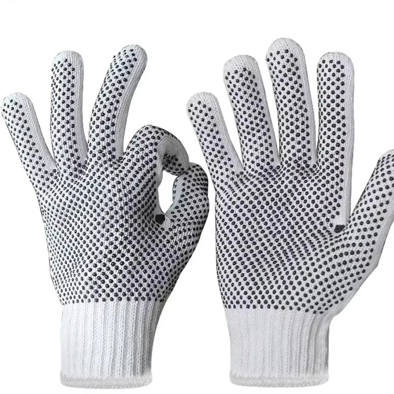 13 Needle Doted Work Safety Gloves Anti-Slip Grip Non-Slip Soft Cotton Silicone Leather Nylon Polyester Anti-Static Gardening