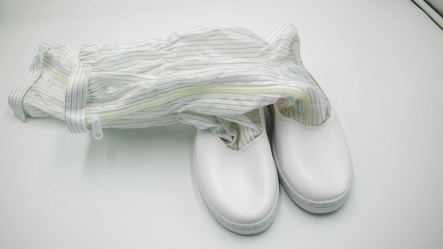 White Reusable Washable Leather Cleanroom Shoes - Durable Antistatic ESD Boots