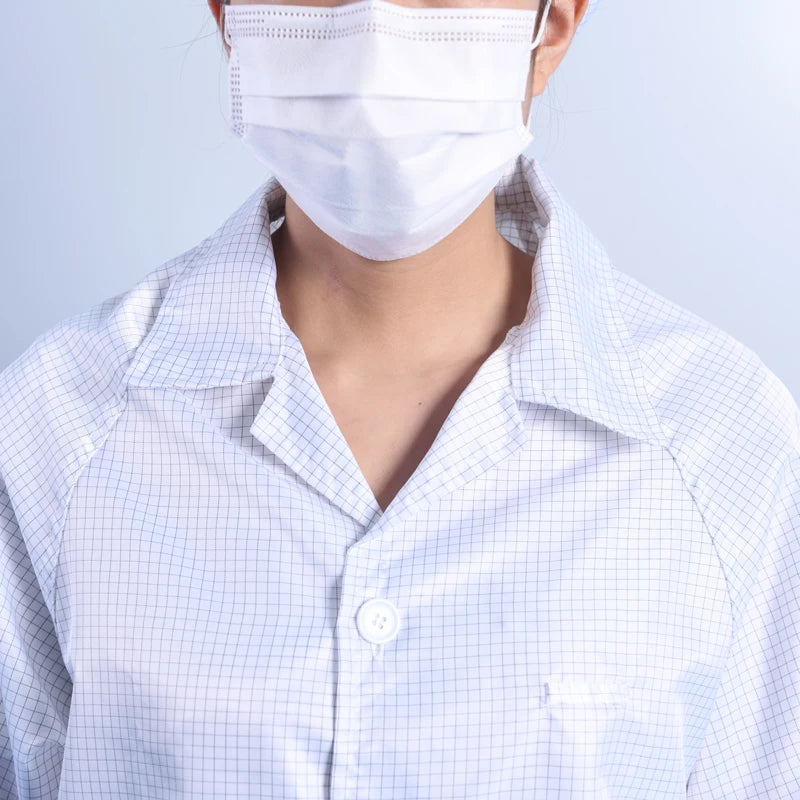 5mm Grid Dust Proof Polyester Fabric Reusable Esd Garment ESD Lab Coat Antistatic Cleanroom Smock