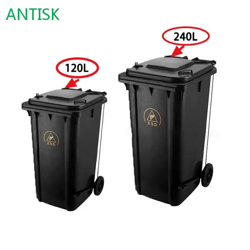 ESD Conductive Black Anti-Static Waste Bin with Lid for Dust-Free Cleanroom Workshop Safety Trash Can Permanent Solution