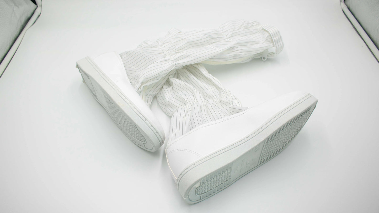 White Reusable Washable Leather Cleanroom Shoes - Durable Antistatic ESD Boots