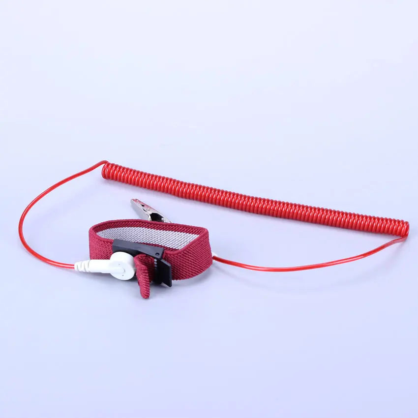 Custom Rose Red PU 2.0m ESD Wrist Wtrap Adjustable Elastic Static Release Wrist Band Anti-static Bracelets With Banana Plug