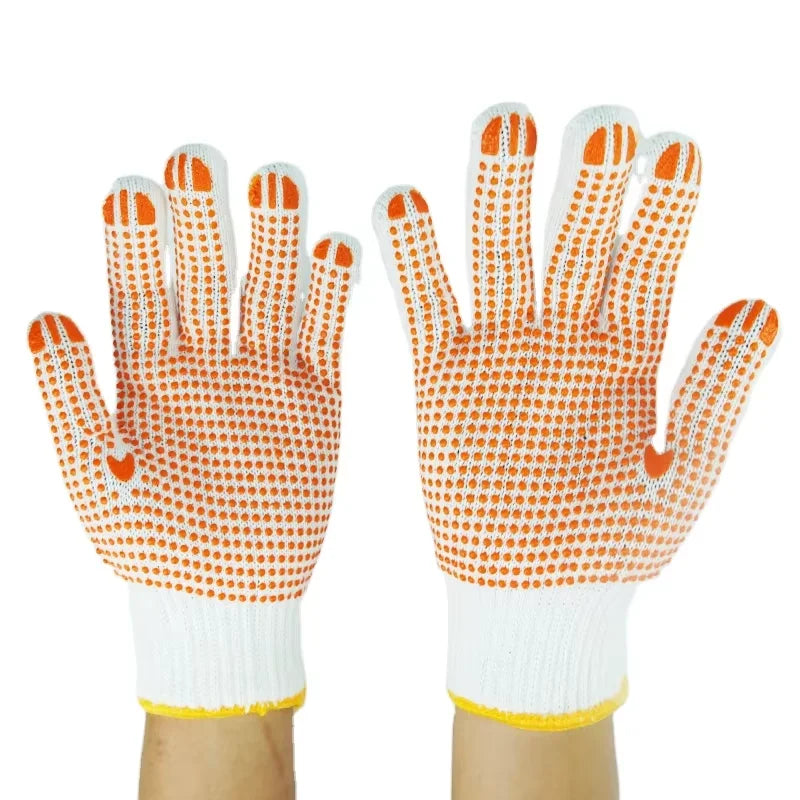 PVC Dotted Cotton + Polyester Knitted Work Gloves Anti Slip Gloves with Dots