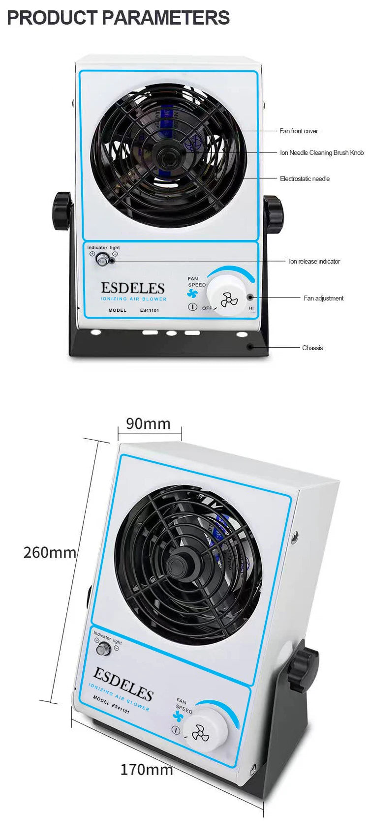 Electrostatic Industrial Static Eliminator Warm Air Blower Ionizer High Pressure Horizontal Modular Ionizing Air Blower White