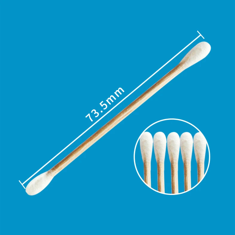 Hot 3'' 75mm Industrial Double Round Head Ended Wooden Stick Cleaning Cotton Buds Swabs