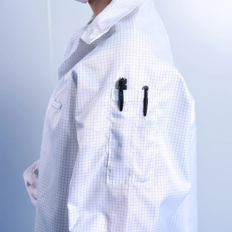 5mm Grid Dust Proof Polyester Fabric Reusable Esd Garment ESD Lab Coat Antistatic Cleanroom Smock