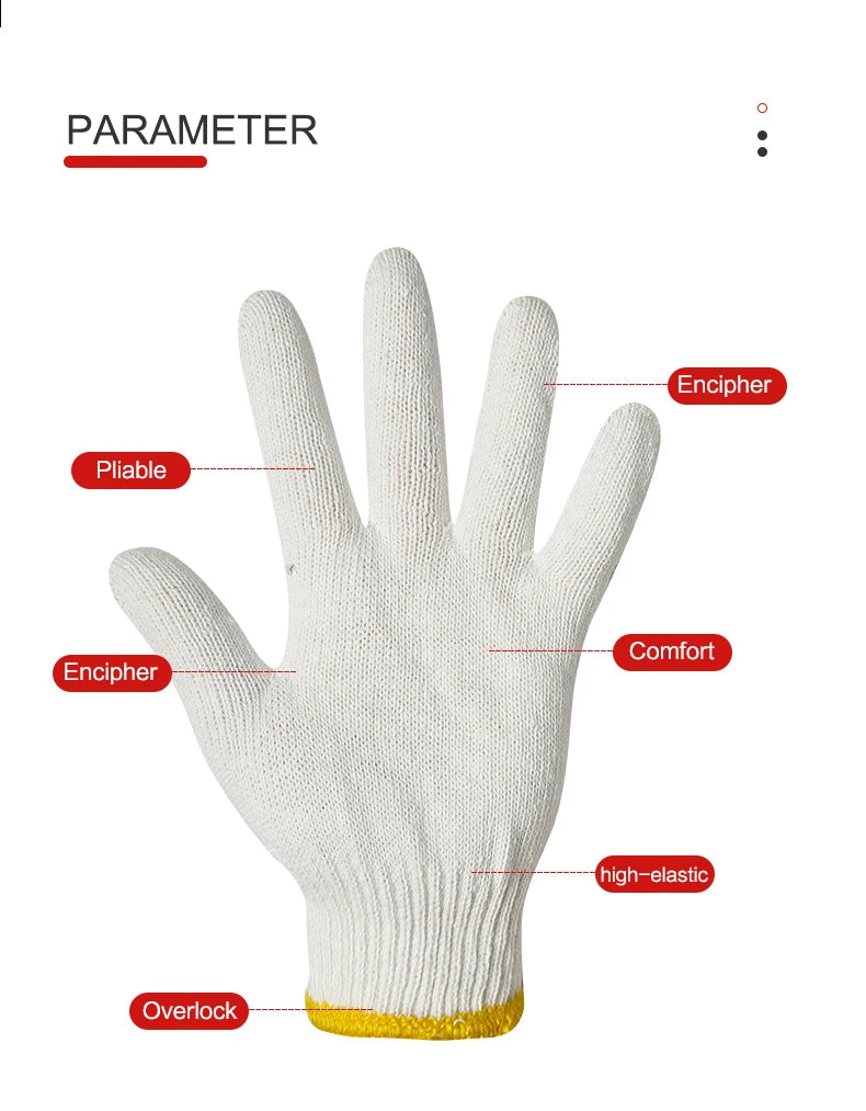 White Cotton Gloves for Construction Safety & Gardening Work-Protective Work Gloves Wholesale