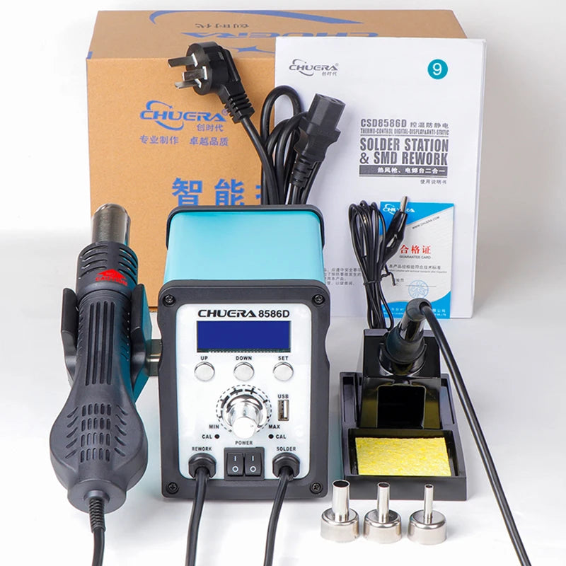 8586D 780W Digital Display 2 in 1 Hot Air Gun ESD Soldering Station Iron for IC SMD Desoldering Rework Station