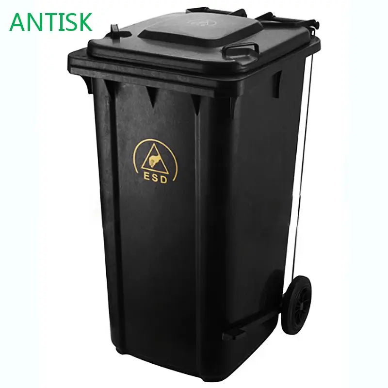 ESD Conductive Black Anti-Static Waste Bin with Lid for Dust-Free Cleanroom Workshop Safety Trash Can Permanent Solution