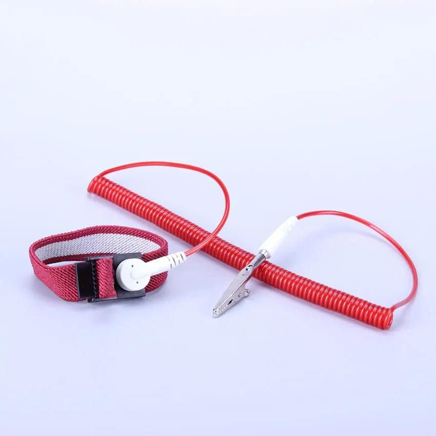 Custom Rose Red PU 2.0m ESD Wrist Wtrap Adjustable Elastic Static Release Wrist Band Anti-static Bracelets With Banana Plug