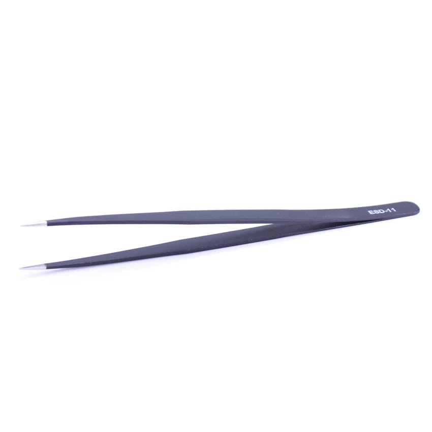 Industrial Grade Black ESD Stainless Steel Antistatic Tweezers for Electronics PCB and Mobile Phone Maintenance