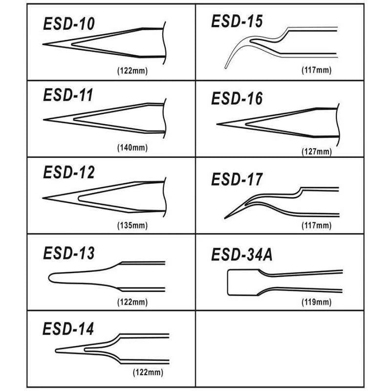 Precision Rubber Tipped Stainless Steel Anti-static Tweezer Sets Esd Tweezers Series for Computer Repair Tools