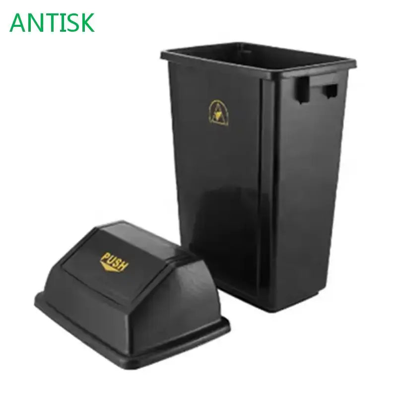 ESD Conductive Black Anti-Static Waste Bin with Lid for Dust-Free Cleanroom Workshop Safety Trash Can Permanent Solution
