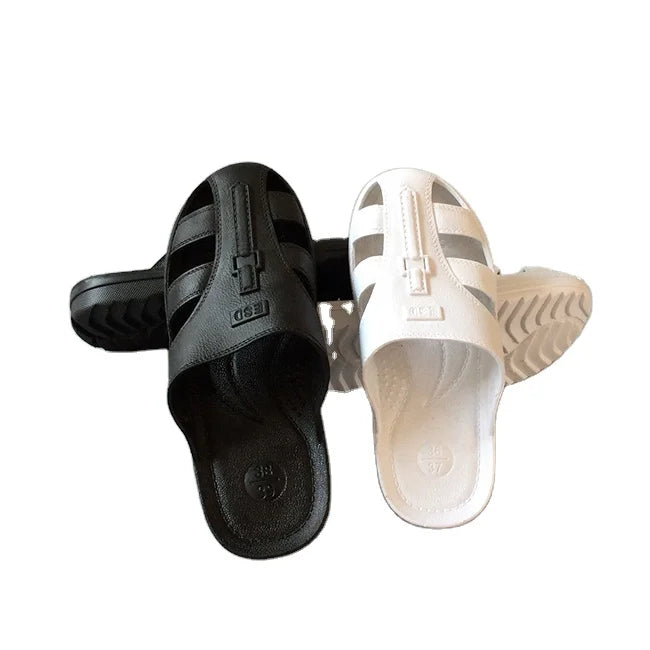 Toe Protection Non-slip Breathable Black SPU Six-eye ESD Slippers Anti-static Shoes