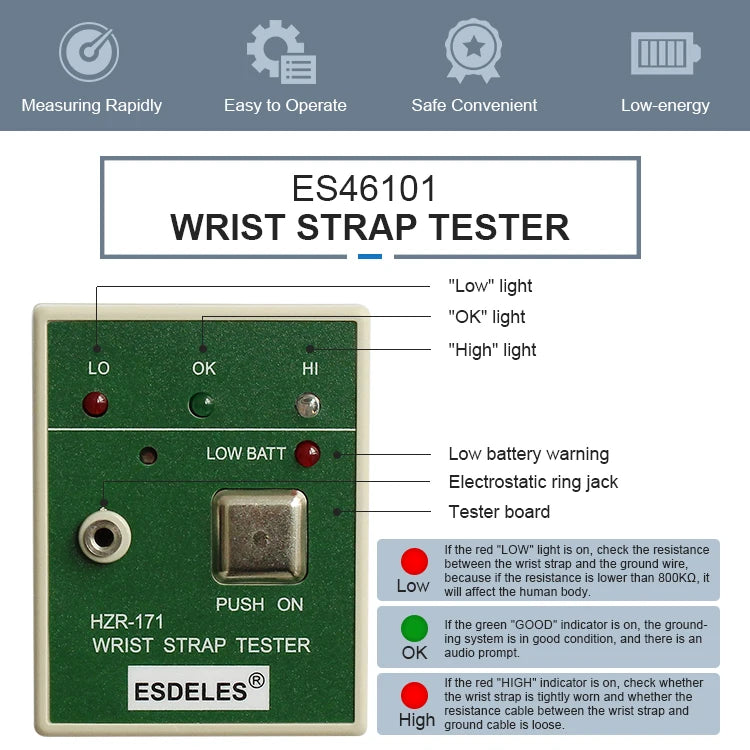Economic 498 ESD Anti-Static Bracelet Tester for Cleanroom Wrist Straps Safety Products