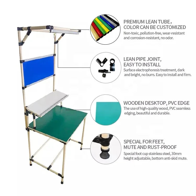 Customized Lean Pipe Racking System Esd Work Tables Production Line Table for Workshop