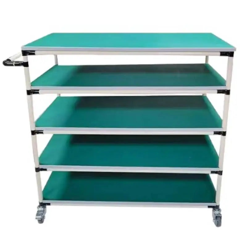 Industrial ESD Lean Tube Cart Workshop Trolley Multi Layer Aluminum Pipe Material Rack