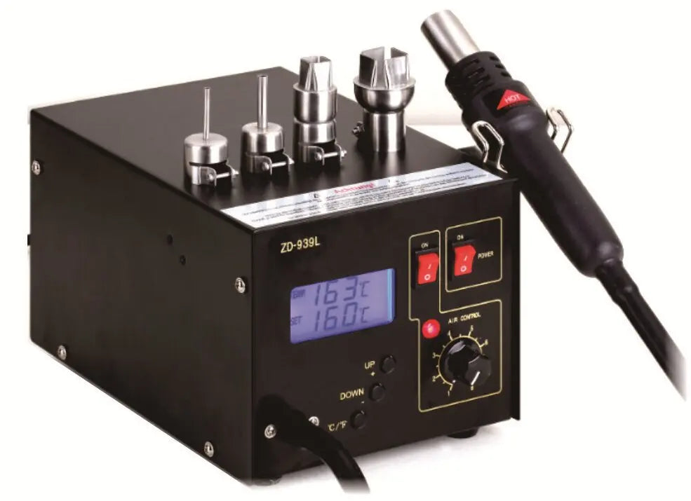 ZD-939L Black Blue Hot Air SMD Rework Station Hot Air Desoldering Gun Digital ESD Station for SMD Rework and Repair