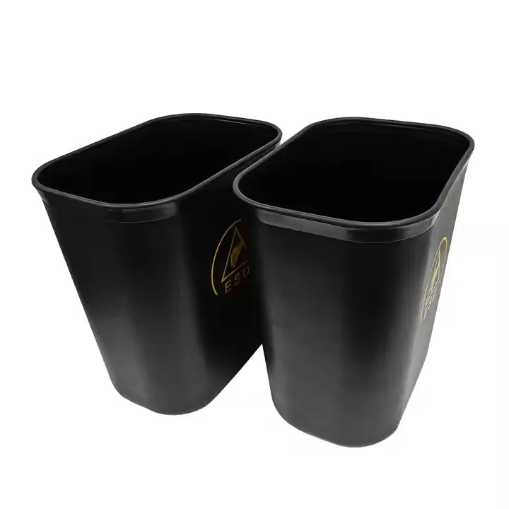 ALLESD Premium ESD-Safe Square Waste Receptacle, Black Plastic Construction, 15L Capacity for Dust-Free Environments
