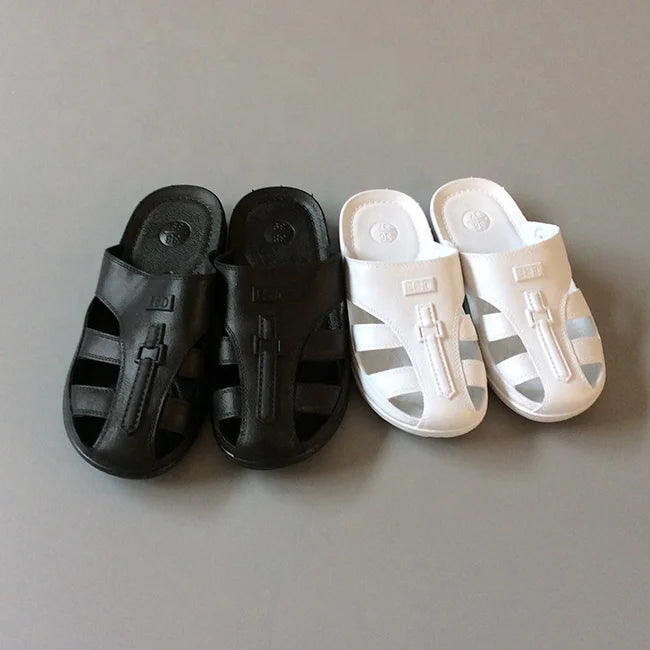 Toe Protection Non-slip Breathable Black SPU Six-eye ESD Slippers Anti-static Shoes