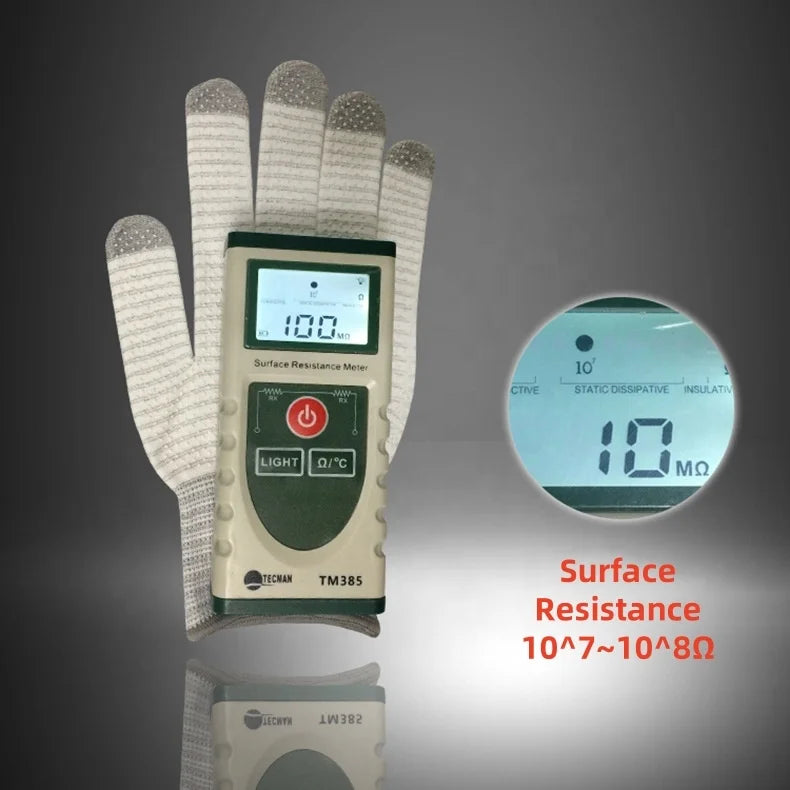 Custom ESD Safety Work Gloves Seamless Knit PVC Dotted Conductive Carbon Fiber Anti Static Stripe Gloves for Workshops