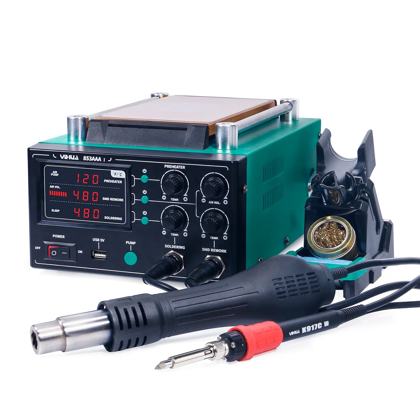 YIHUA 853AAA-I Basic Version 3 in 1 Digital SMD Soldering Desoldering Hot air Gun Preheat BGA Rework Soldering Station