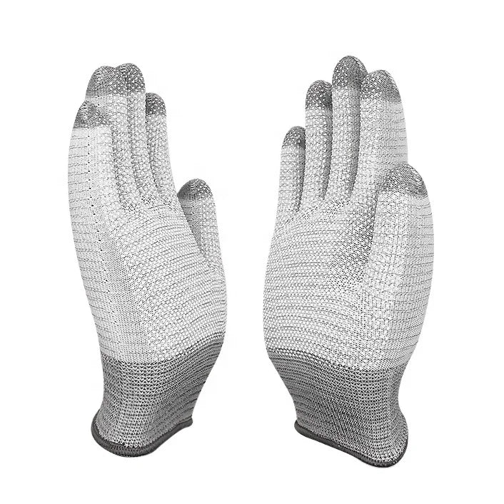Custom ESD Safety Work Gloves Seamless Knit PVC Dotted Conductive Carbon Fiber Anti Static Stripe Gloves for Workshops