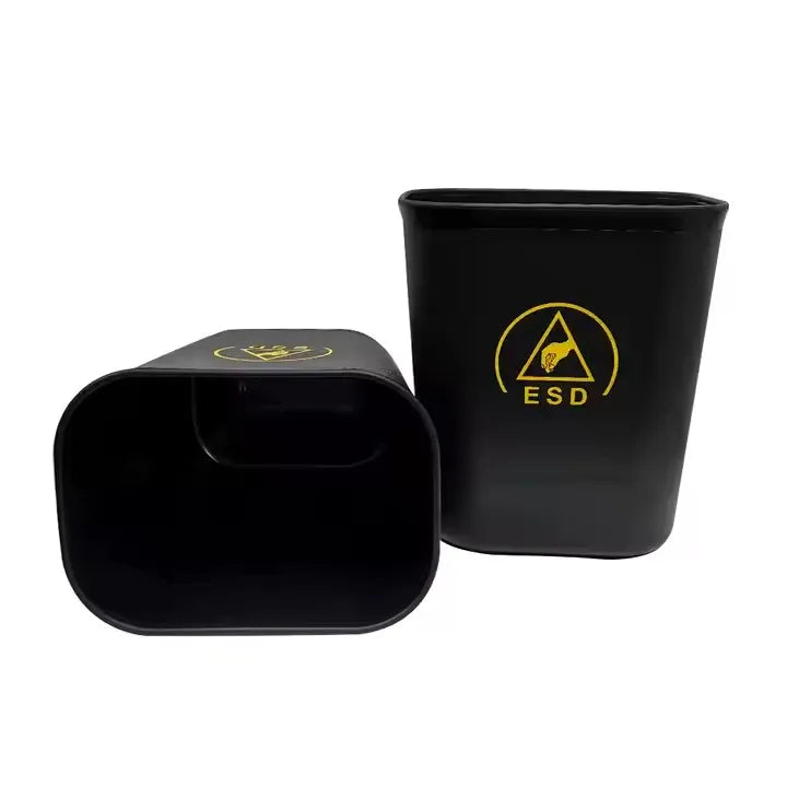 ALLESD Premium ESD-Safe Square Waste Receptacle, Black Plastic Construction, 15L Capacity for Dust-Free Environments
