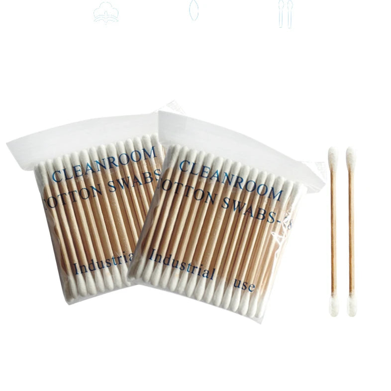 Hot 3'' 75mm Industrial Double Round Head Ended Wooden Stick Cleaning Cotton Buds Swabs