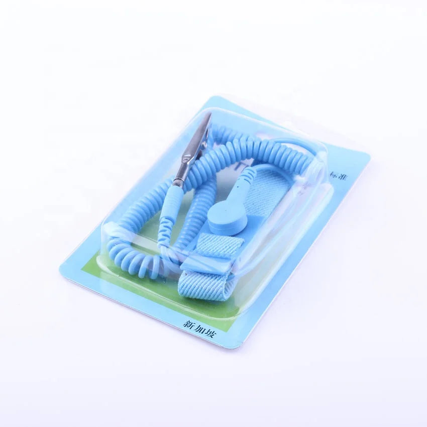 Blue Conductive Cleanroom Use Static Dissipative PU Wired Anti Static ESD Wrist Strap Band Manufacturer