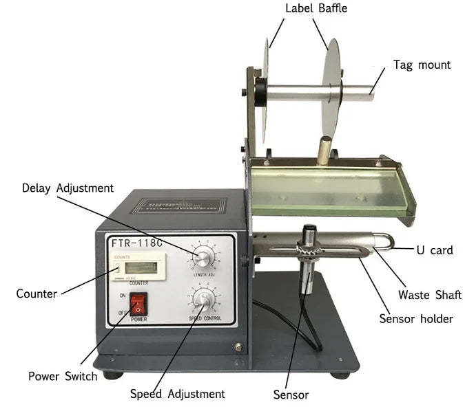 4-120mm Width Automatic Label Dispenser FTR-118C Labeling Stick Machine with Counting Function