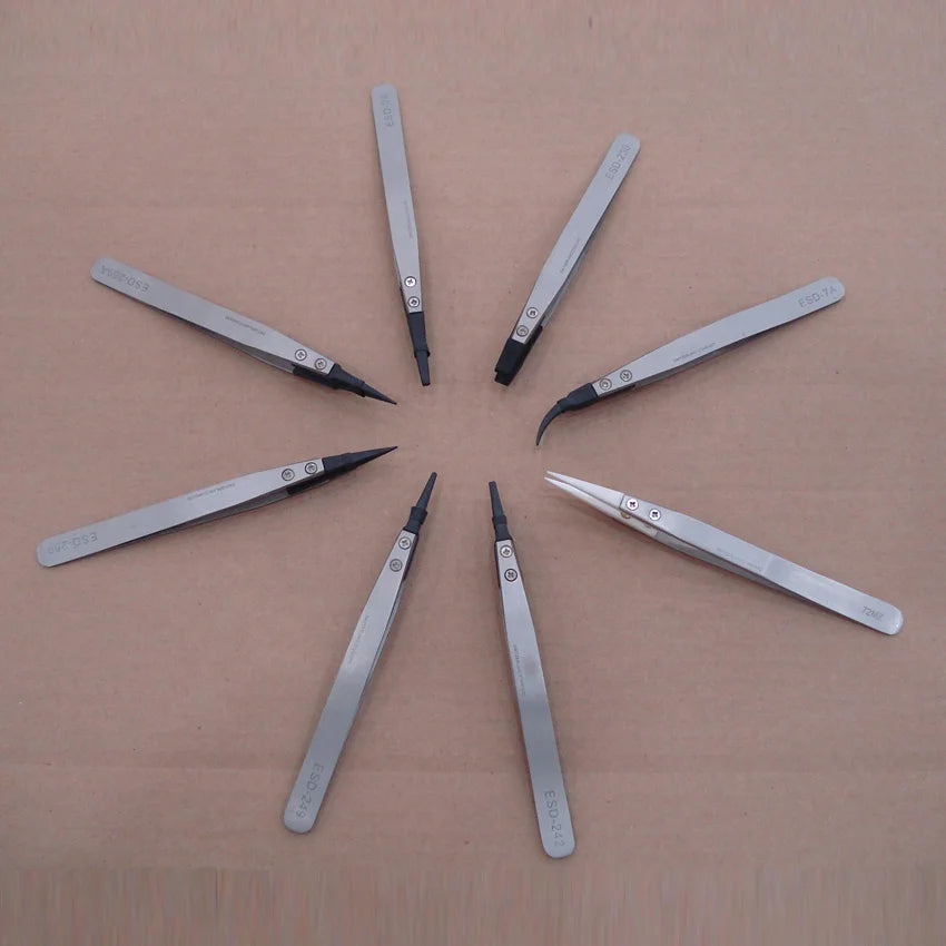 ESD Metal Tweezers with Changeable Head/tweezers Stainless Steel Professional/tweezers Tools