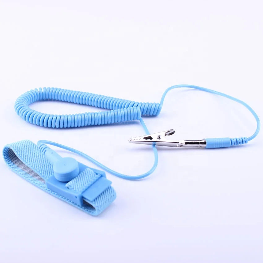 Blue Conductive Cleanroom Use Static Dissipative PU Wired Anti Static ESD Wrist Strap Band Manufacturer