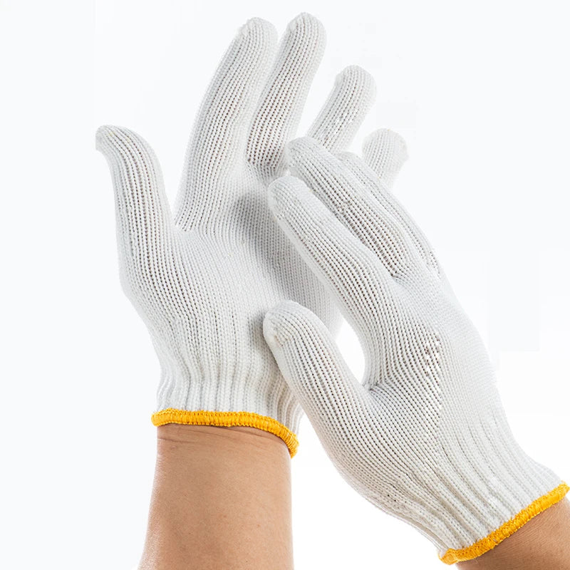 China Wholesale 7/10 Gauge Custom Logo Knitted Protective Hand Safety Gloves Strong Nature Original White Labour Working Gloves