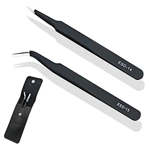 9PCS Black ESD Stainless Steel Tweezers Kit Precision Anti-static Maintenance Tools for Electronics Jewelry Phone Repairing