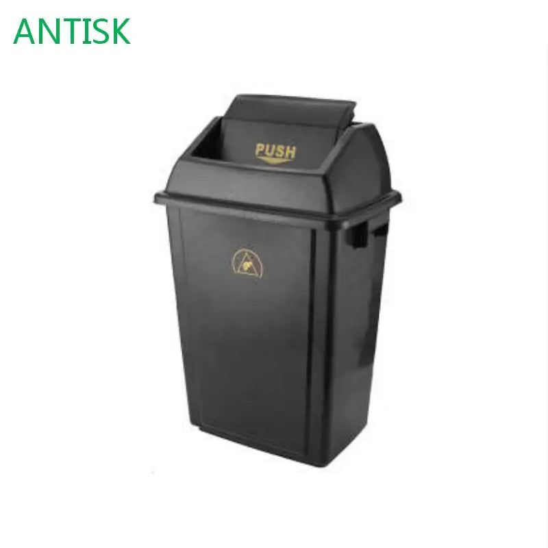ESD Conductive Black Anti-Static Waste Bin with Lid for Dust-Free Cleanroom Workshop Safety Trash Can Permanent Solution