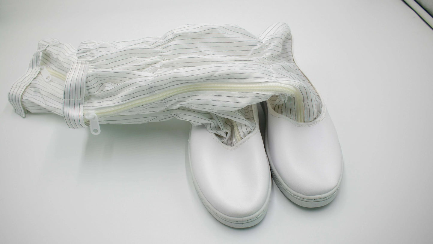 White Reusable Washable Leather Cleanroom Shoes - Durable Antistatic ESD Boots