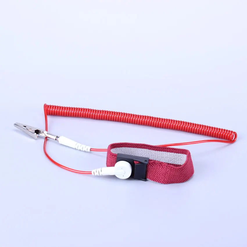 Custom Rose Red PU 2.0m ESD Wrist Wtrap Adjustable Elastic Static Release Wrist Band Anti-static Bracelets With Banana Plug