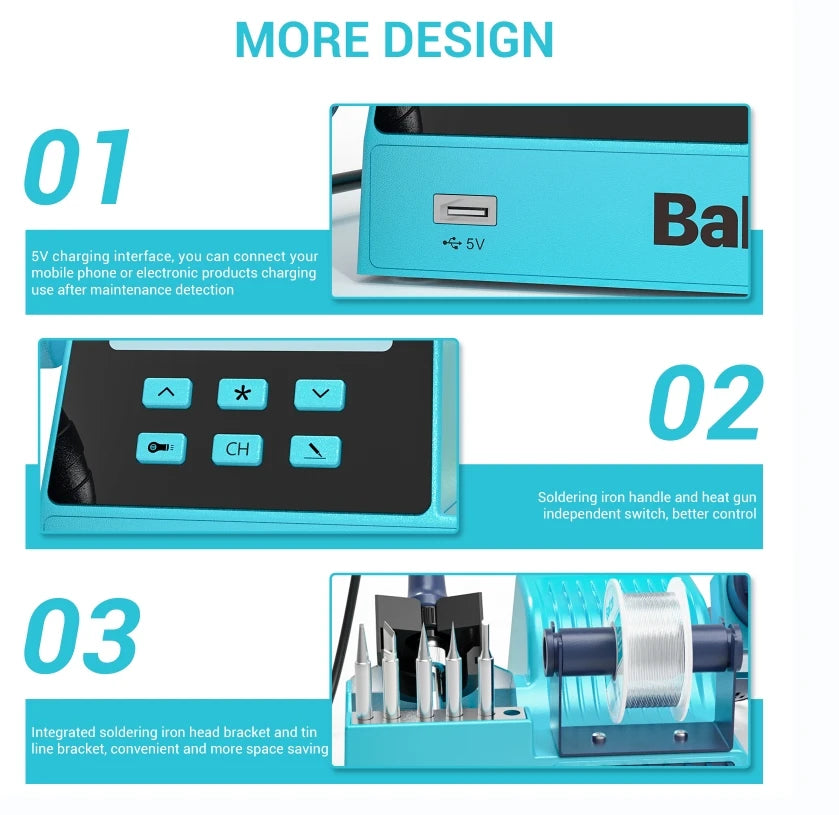 Bakon Hot Selling BK-602S Soldering and Rework Station 2 in 1 Welding Machine Hot Air Gun Professional Cell Phone Repair Tool