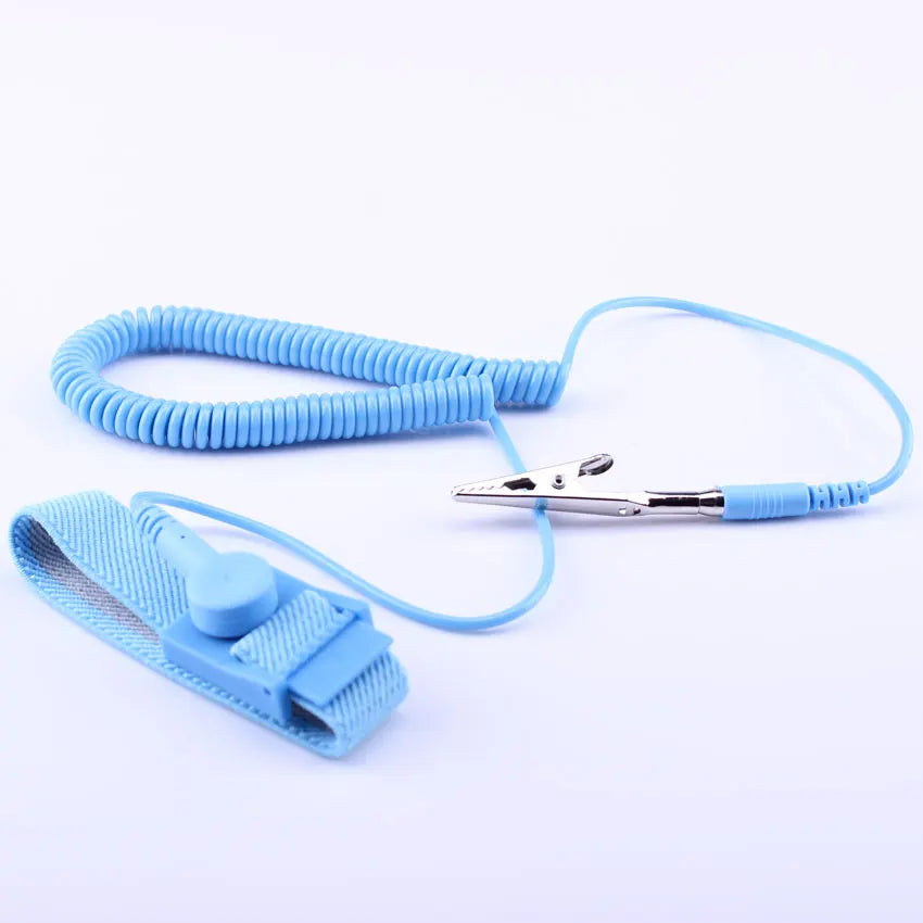 Blue PU Wired Elastic POSH Bag Packing Antistatic Adjustable Wrist Band ESD Wrist Strap for EPA Cleanroom Workshop Use