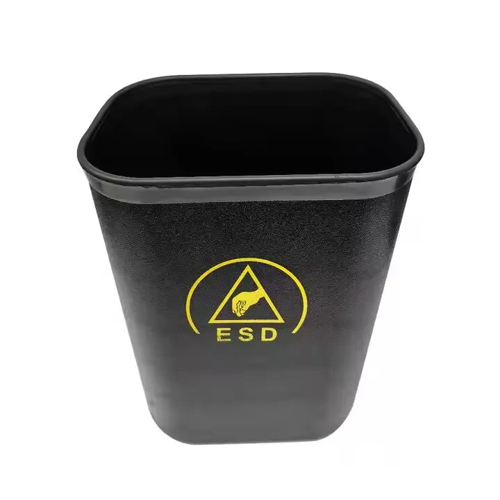 ALLESD Premium ESD-Safe Square Waste Receptacle, Black Plastic Construction, 15L Capacity for Dust-Free Environments