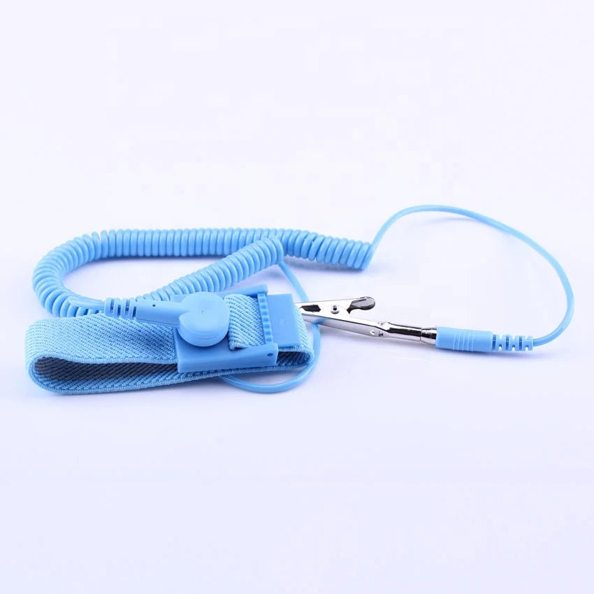 Blue Conductive Cleanroom Use Static Dissipative PU Wired Anti Static ESD Wrist Strap Band Manufacturer