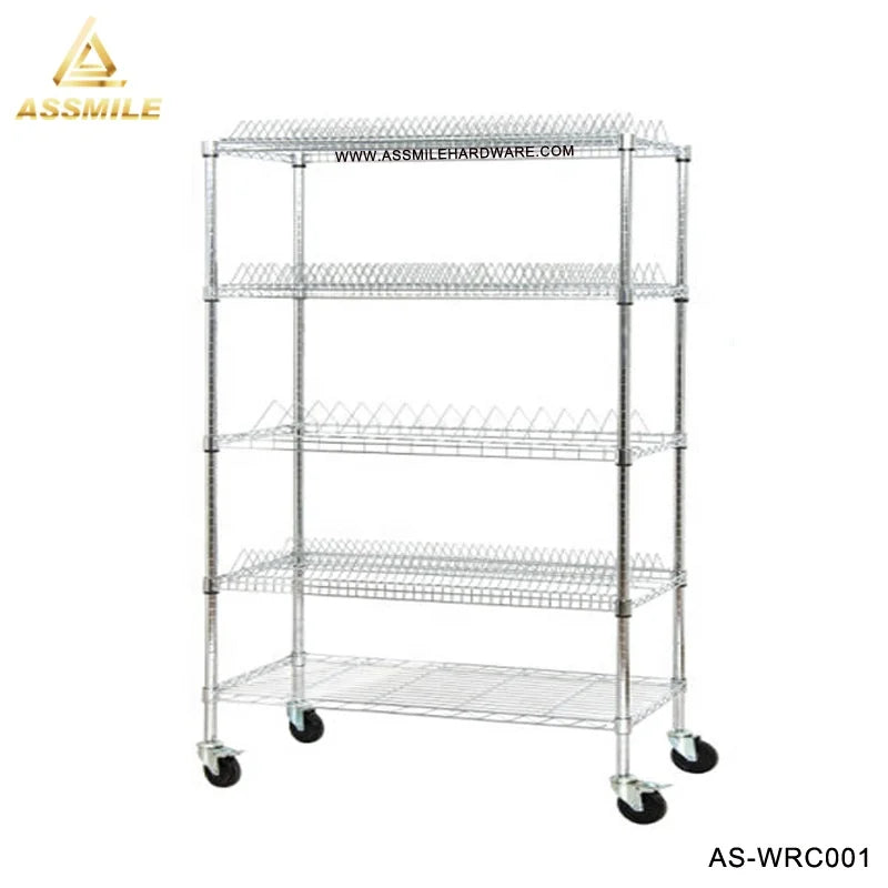 ASSMILE 5 Layers ESD SMT Reel Rack Holder Rolling Storage Cart Chrome Steel Wire Shelf With Wheels Workshop Transfer Trolley