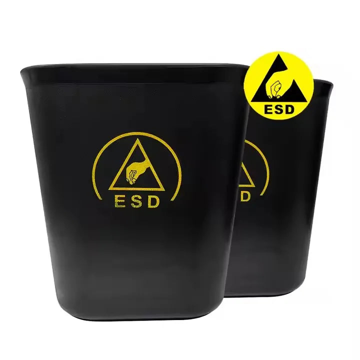 ALLESD Premium ESD-Safe Square Waste Receptacle, Black Plastic Construction, 15L Capacity for Dust-Free Environments