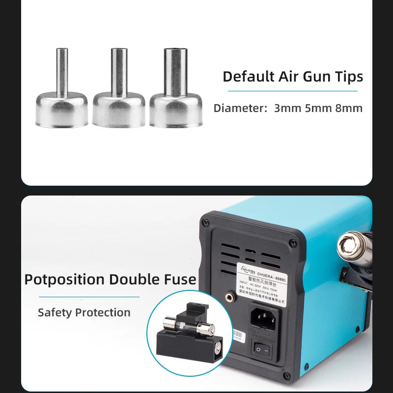 8586D 780W Digital Display 2 in 1 Hot Air Gun ESD Soldering Station Iron for IC SMD Desoldering Rework Station
