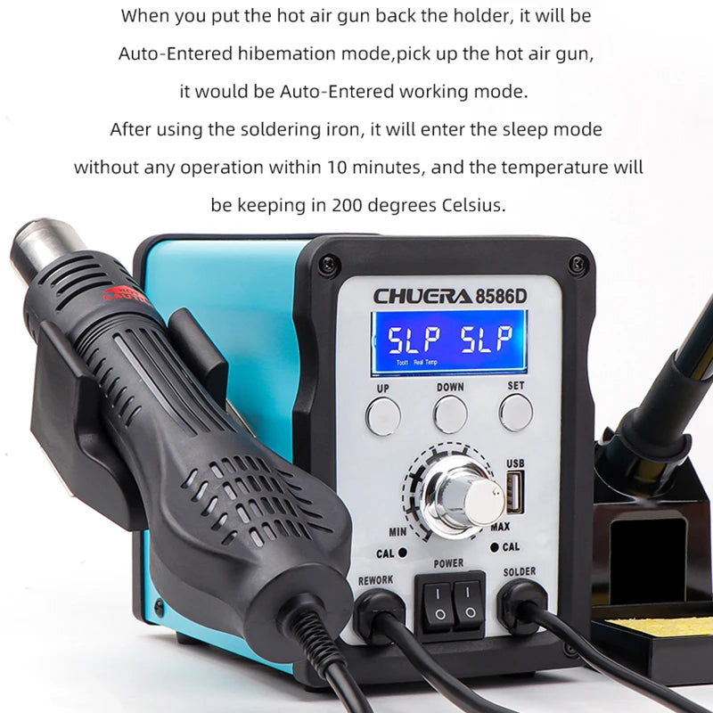 8586D 780W Digital Display 2 in 1 Hot Air Gun ESD Soldering Station Iron for IC SMD Desoldering Rework Station